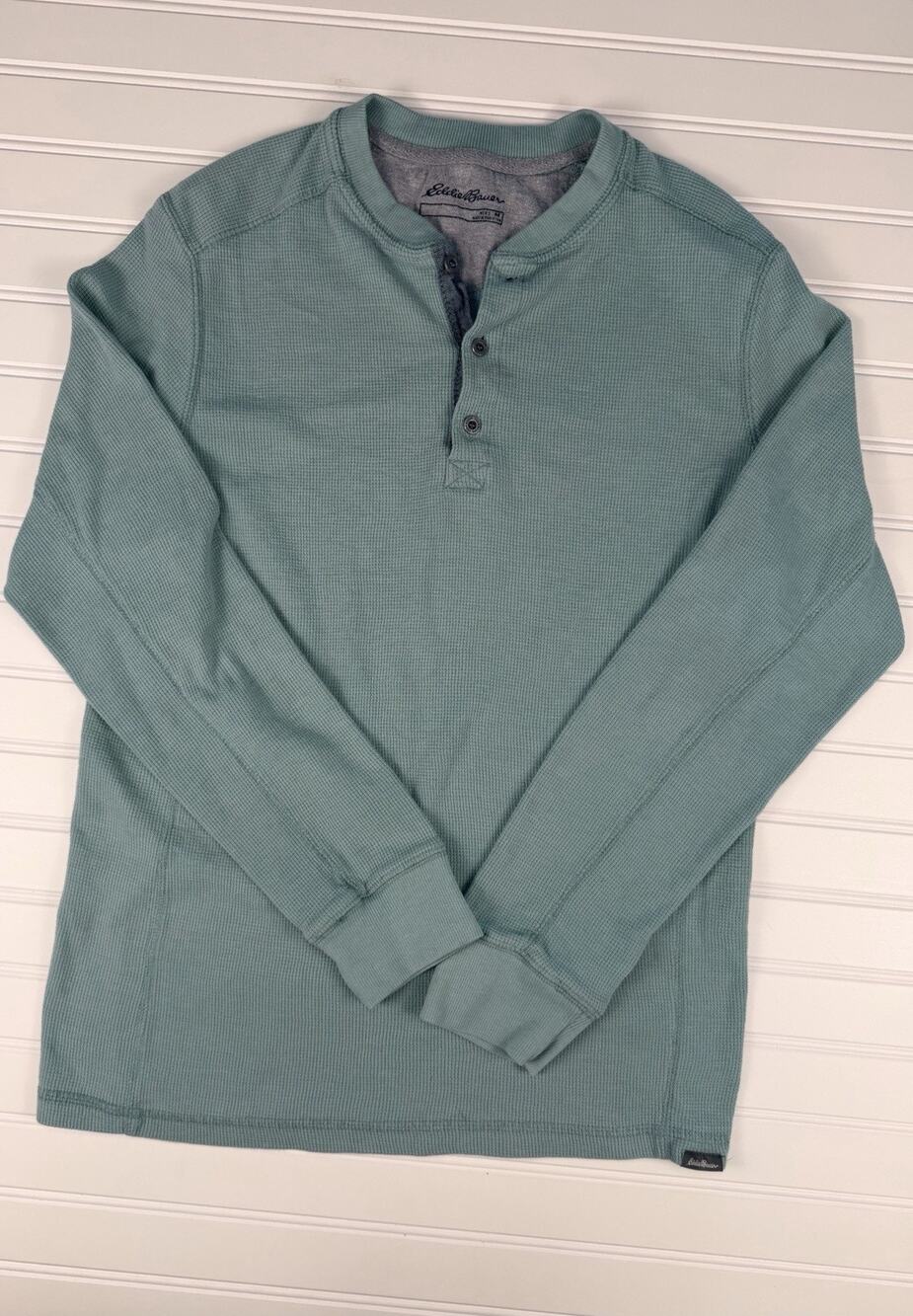 Eddie Bauer Thermal Henley Shirt Mens Medium Green Long Sleeve✔️